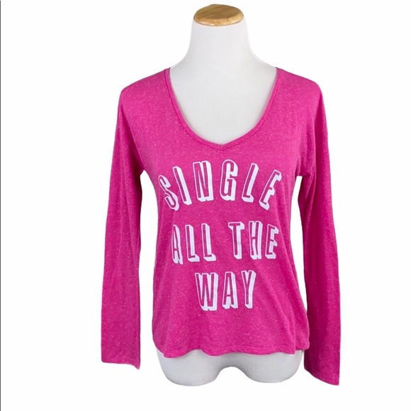 Victoria’s Secret Single All The Way Pink Graphic Long Sleeve V-Neck Tee